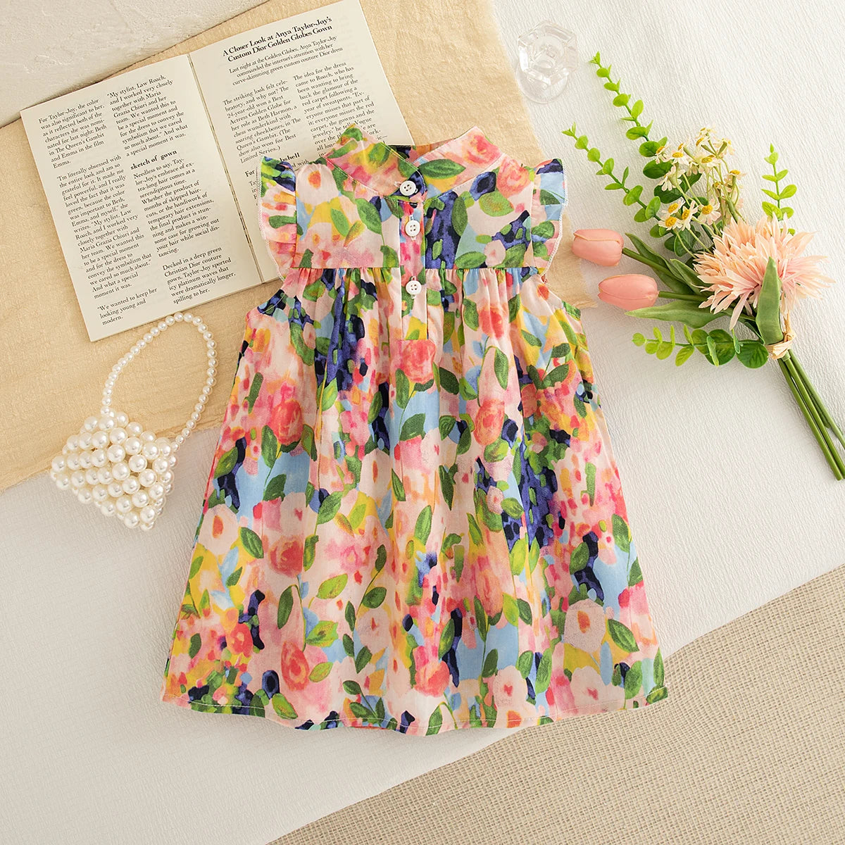 Robe Bébé Fille Été - Robe Sans Manches Fleurs Volants 0-3 Ans Princesse