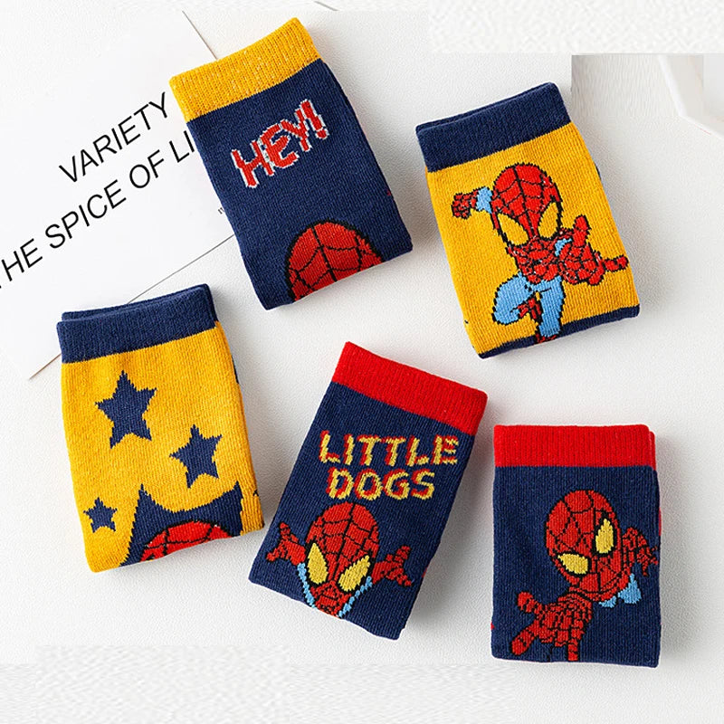 Lot de 5 Paires Chaussettes Spider-Man Garçon - Chaussettes Tube Coton Héros | Automne Hiver Enfant
