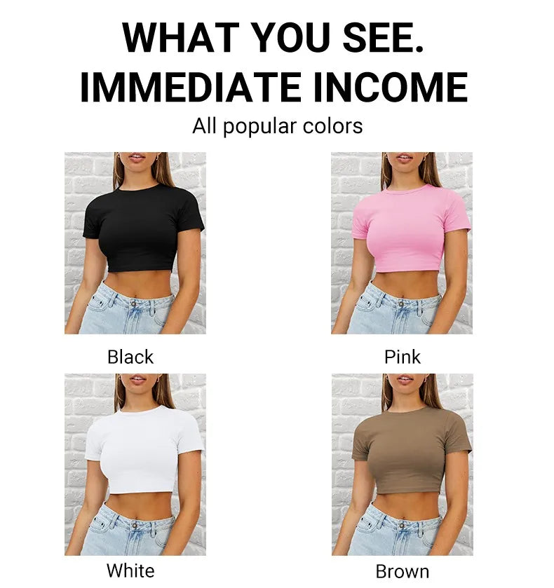 Top Crop Femme Skull Wings Mushroom - T-Shirt Doux Slim Col Rond Été