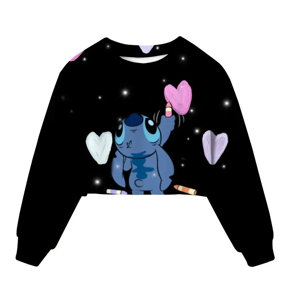 Sweat Court Enfant Stitch - Pull Manches Longues Fille Kawaii Disney Printemps Automne