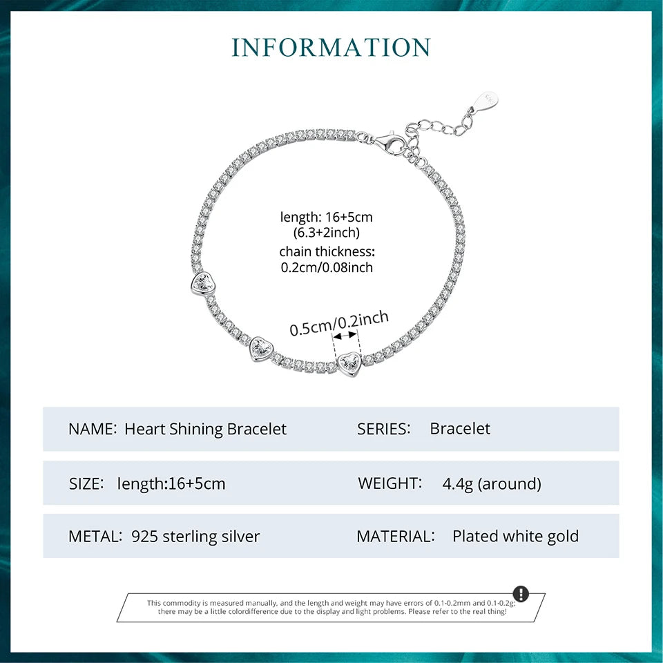Bracelet Argent 925 Cœur Élégant Femme - Tennis Bracelet Zircon AAAAA+ Ajustable Cadeau