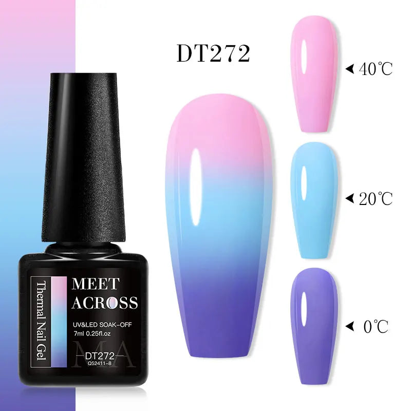 Vernis Gel Base Caoutchouc MEET ACROSS 7ml - Thermochrome Paillettes Gradient UV Manucure Longue Tenue