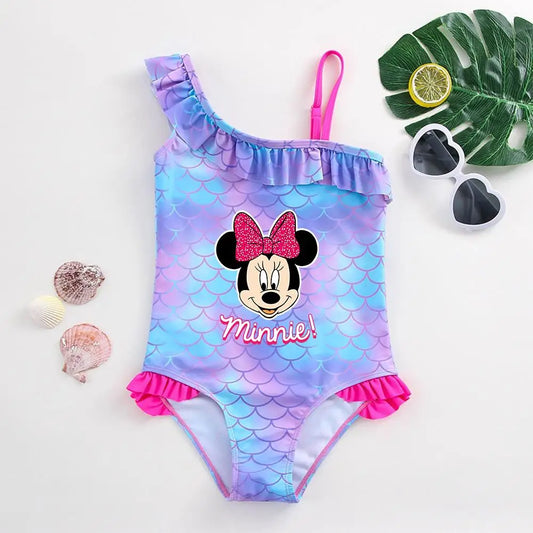 Maillot de Bain Bébé Fille Mickey Minnie Sirène - Une Pièce Écailles Poisson Plage