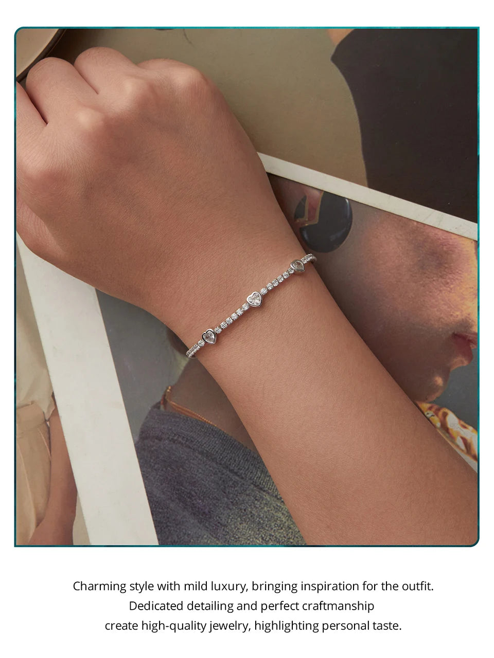 Bracelet Argent 925 Cœur Élégant Femme - Tennis Bracelet Zircon AAAAA+ Ajustable Cadeau