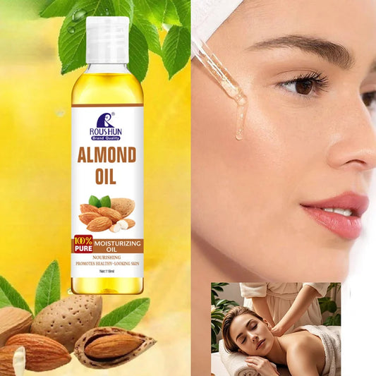 Huile Corps Amande Douce 118ml ROUSHUN - Hydratation Multi-Usages Visage Corps Mains Lèvres Yeux, Format Généreux