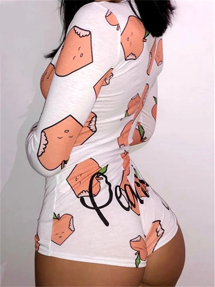 Combi-Short Casual Femme Manches Longues - Col V Boutons Bodycon Loungewear