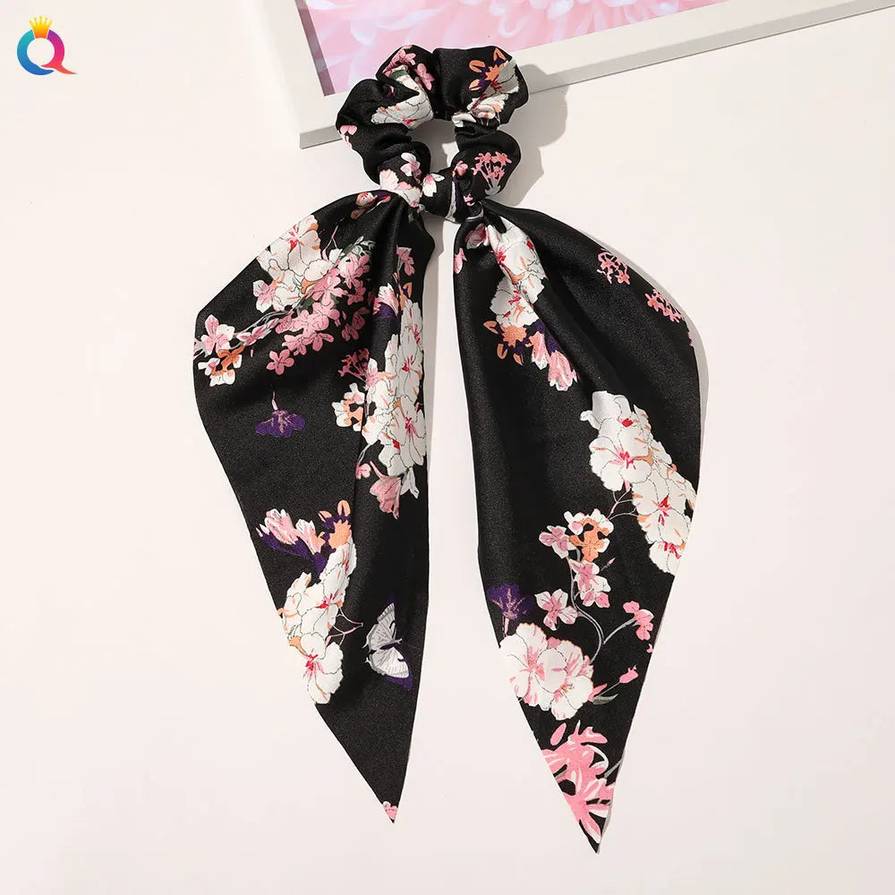 Chouchous Long Ruban Mousseline Imprimé Mode - Foulard Queue Cheval Élastique Cheveux Femme Fille Accessoires