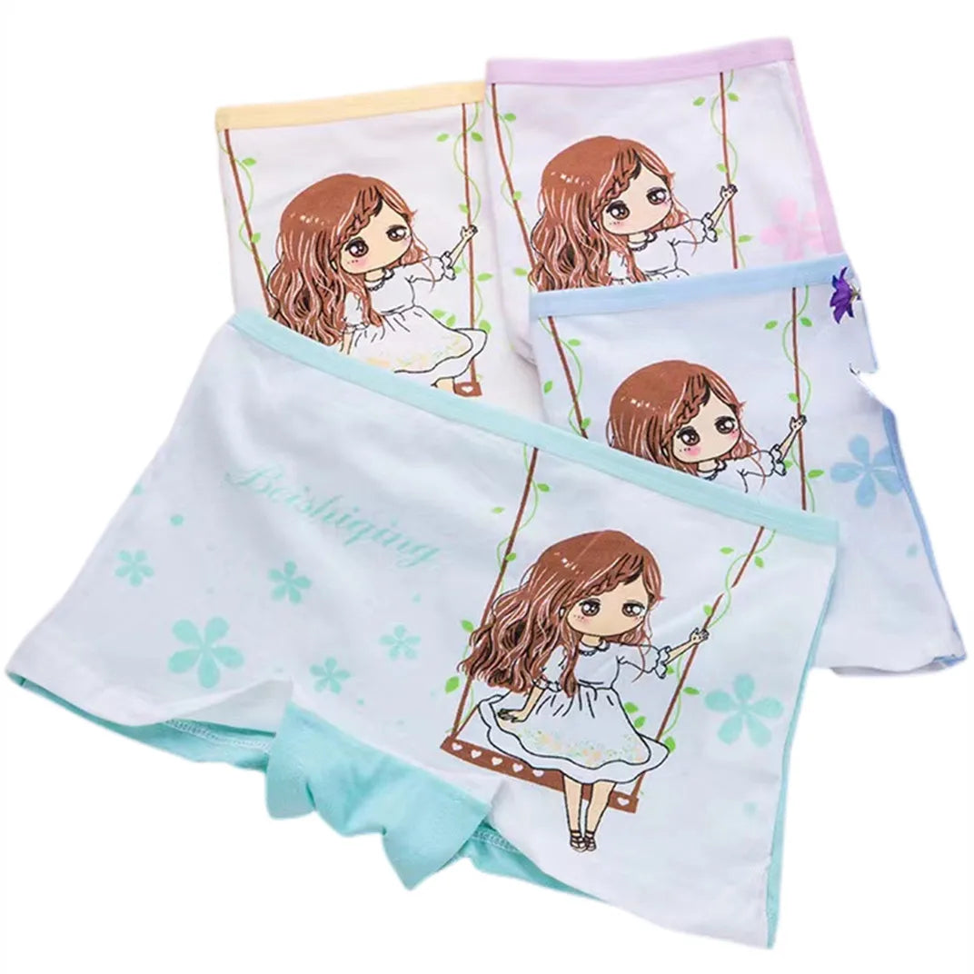 Lot 4 Culottes Fille Cartoon - Boxers Coton Imprimés Mignons 2-10 Ans