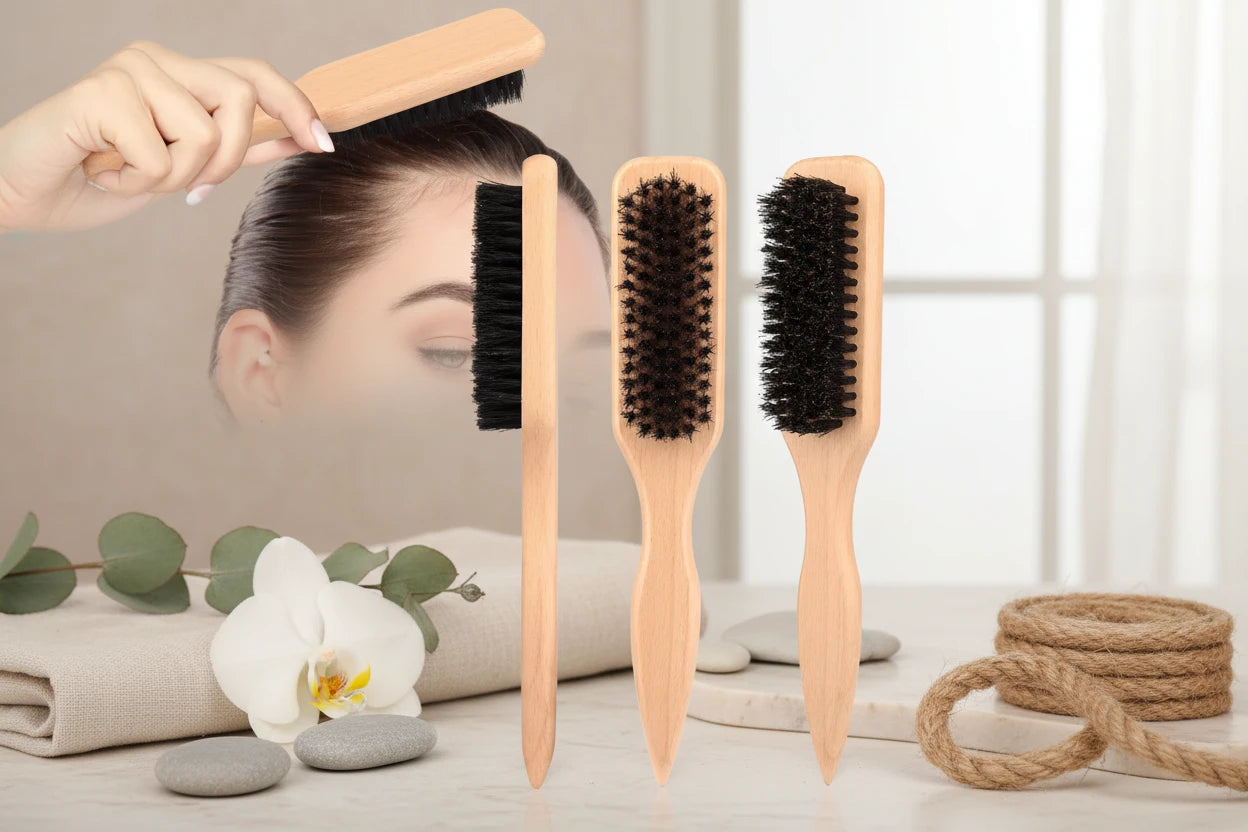 Brosse Cheveux Poils Sanglier Lissage - Queue de Cheval Chignon Sleek Baby Hair Contrôle Bordures Peigne Bois Crêpage