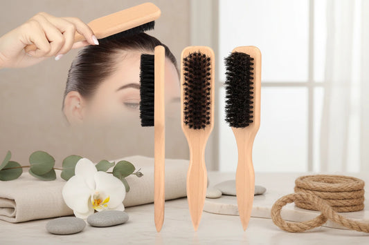 Brosse Cheveux Poils Sanglier Lissage - Queue de Cheval Chignon Sleek Baby Hair Contrôle Bordures Peigne Bois Crêpage