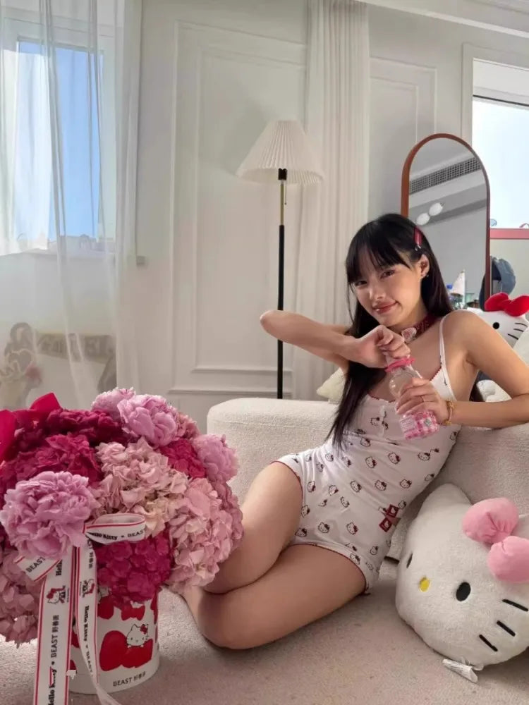 Pyjama Hello Kitty Sanrio Femme - Débardeur Short Sexy Sweet Student Nightwear