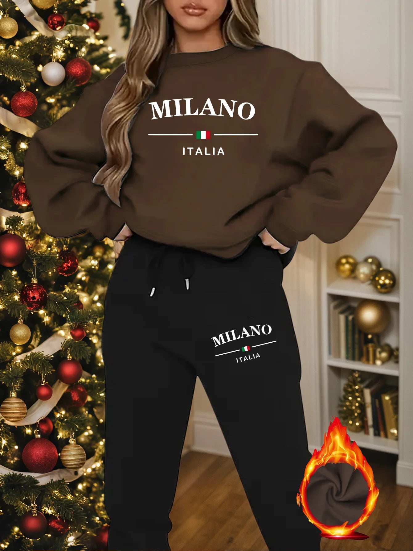 Ensemble Jogging Femme Milano Italia - Sweat à Capuche Peluche + Pantalon Sport, Automne Hiver Chaud Confortable