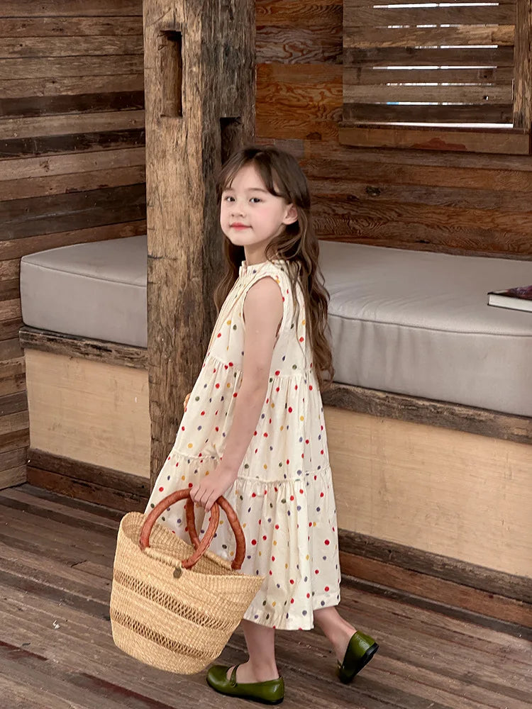 Robe fille été à pois - Style princesse sans manches