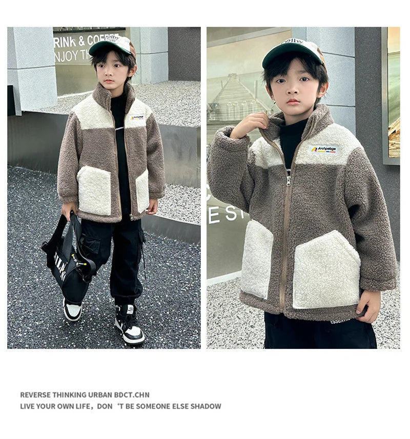 Veste Laine d'Agneau Enfant - Manteau Chaud Velours Automne Hiver - Outdoor Fashion