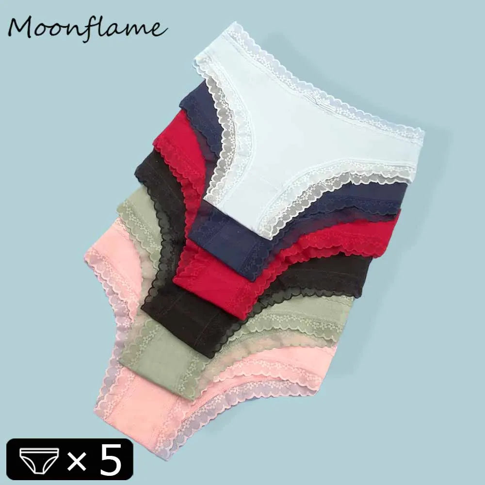 Lot de 5 Culottes Femme Dentelle & Coton - Shorty Sexy Couleurs Unies Confort Premium