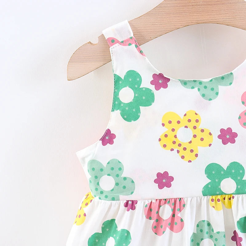 Ensemble Bébé Fille Été - Robe Princesse Florale + Chapeau Nœud 2 Pièces 3-6 Mois