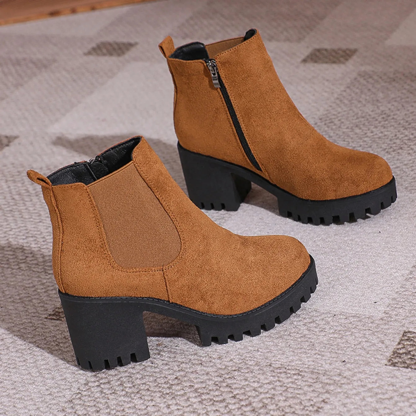 Bottines Plateforme Femme Élégantes - Bout Rond Zip Automne Hiver 2024