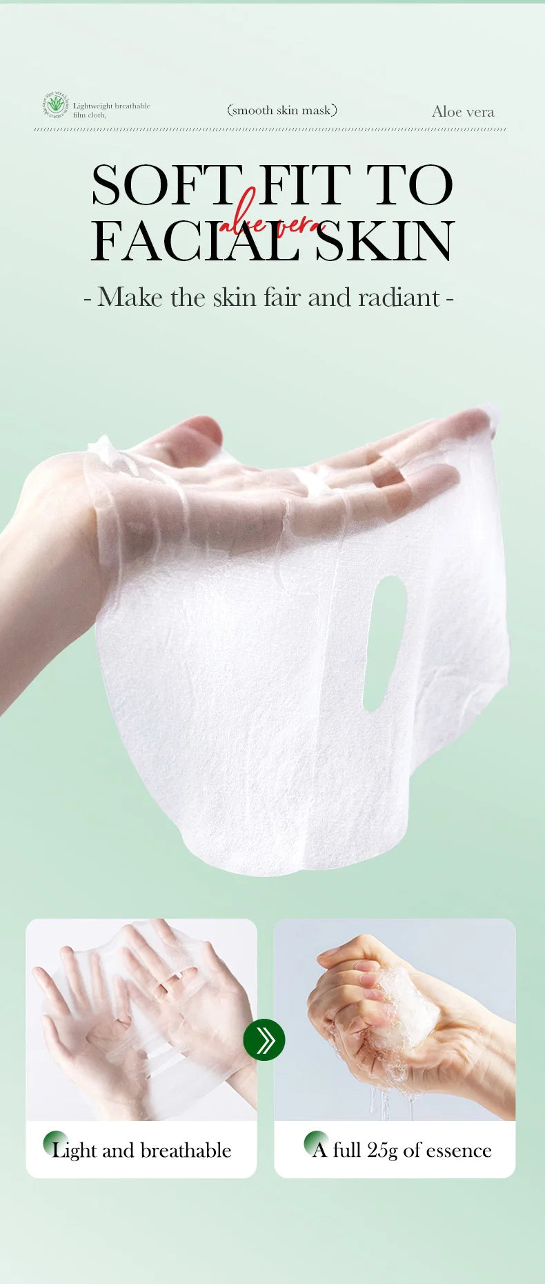 Masque Visage Aloe Vera BIOAOUA Hydratant Apaisant - Soin Peau Tissu Prévention Sécheresse Rugosité Beauté