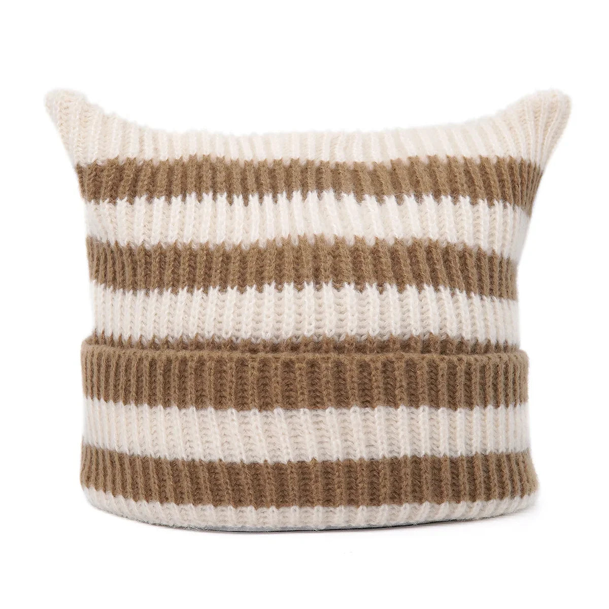 Bonnet Oreilles Chat Étoiles Rayures YK2 - Bonnet Hiver Femme Fille Petit Diable Tricoté Party