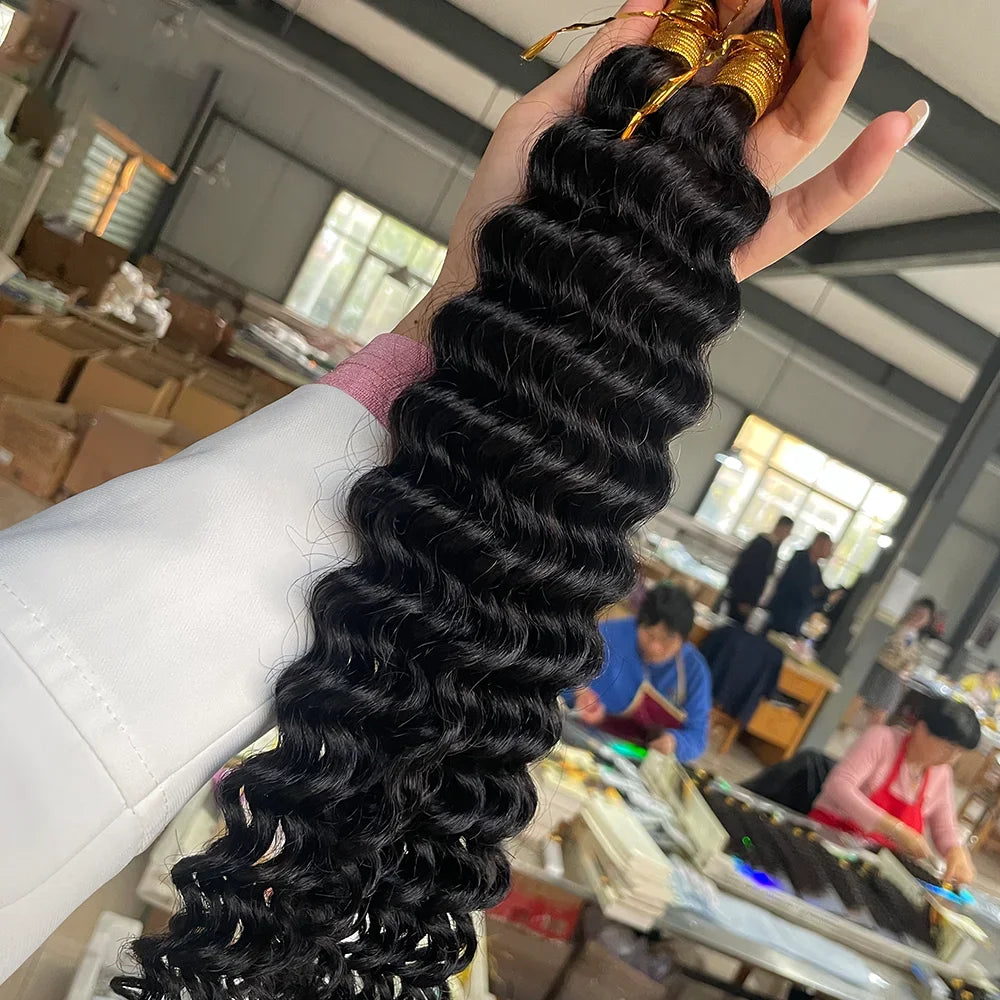 2 Bundles Mèches Cheveux Humains Tressage Boho Braids - 14 Pouces 100g Brésiliens Deep Wave Vrac
