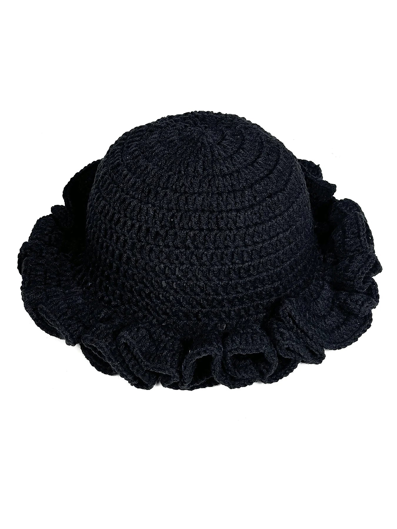 Chapeau Bob Tricoté Moelleux Femme - Bonnet Crochet Ajouré avec Volants Style Pêcheur pour Automne Hiver