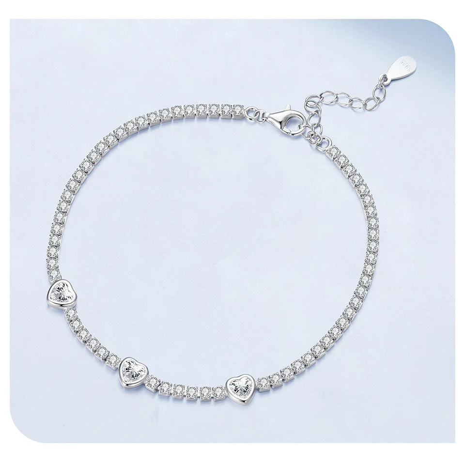 Bracelet Argent 925 Cœur Élégant Femme - Tennis Bracelet Zircon AAAAA+ Ajustable Cadeau