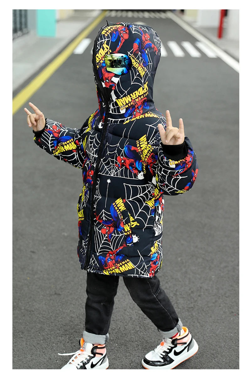 Parka Spiderman Garçon Ado - Manteau Hiver Réversible Chaud Long
