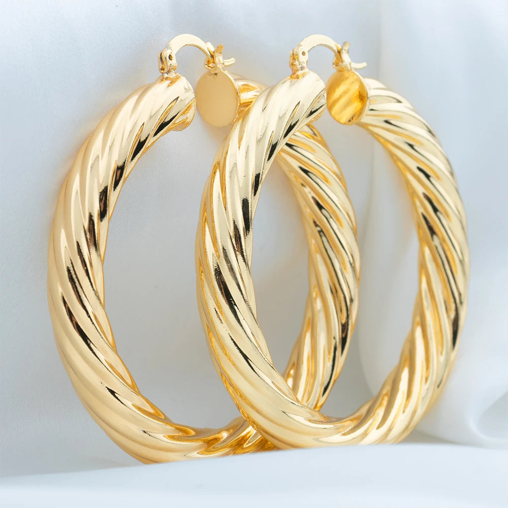 Grandes Boucles d'Oreilles Créoles 60mm Femme - Plaqué Or Style Punk Fashion 2024