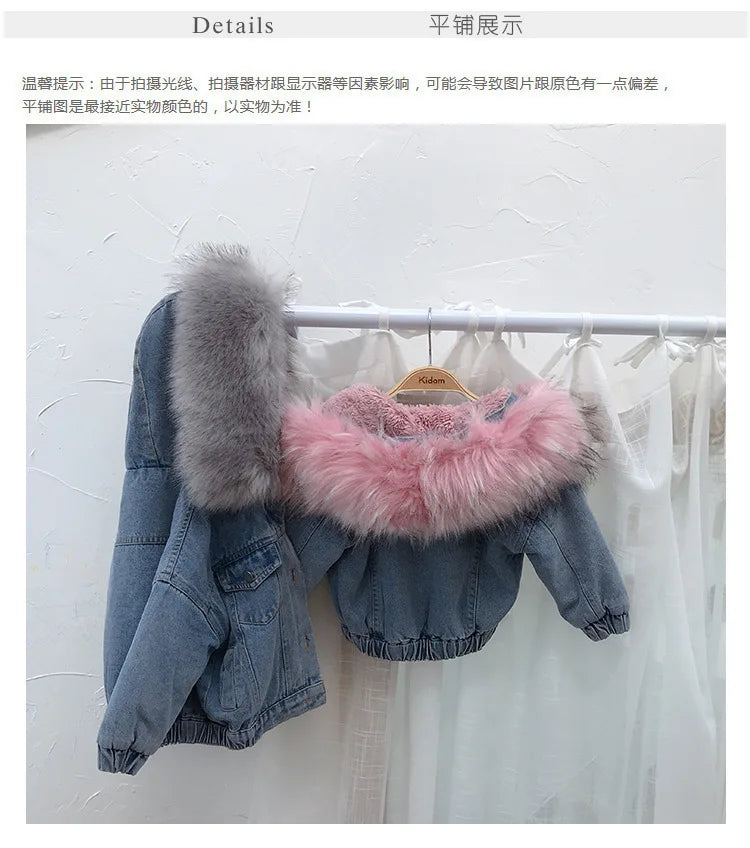 Veste en jean fille hiver - Denim avec capuche fourrée