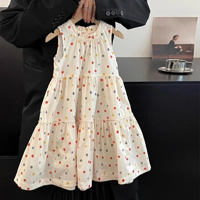 Robe fille été à pois - Style princesse sans manches
