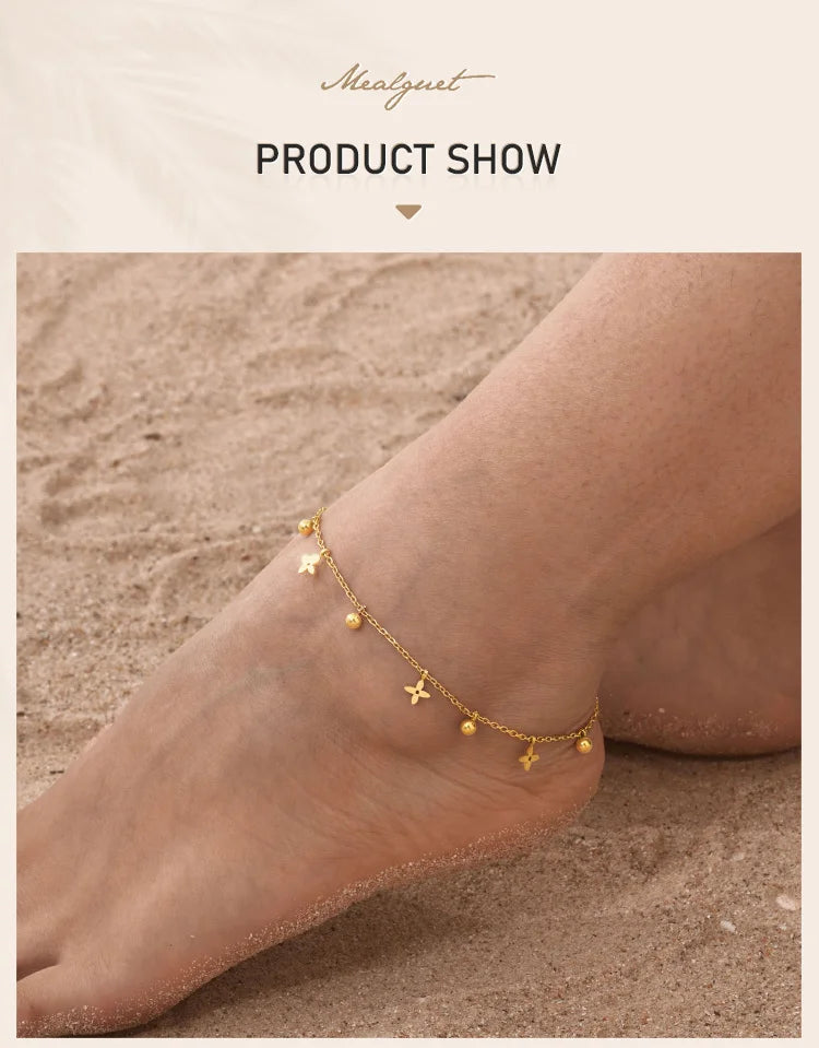 Waterproof Stainless Steel Foot Chain Anklet Women, Crown/ Butterfly /cross/ Star Dangle Anklets Adjustable Link
