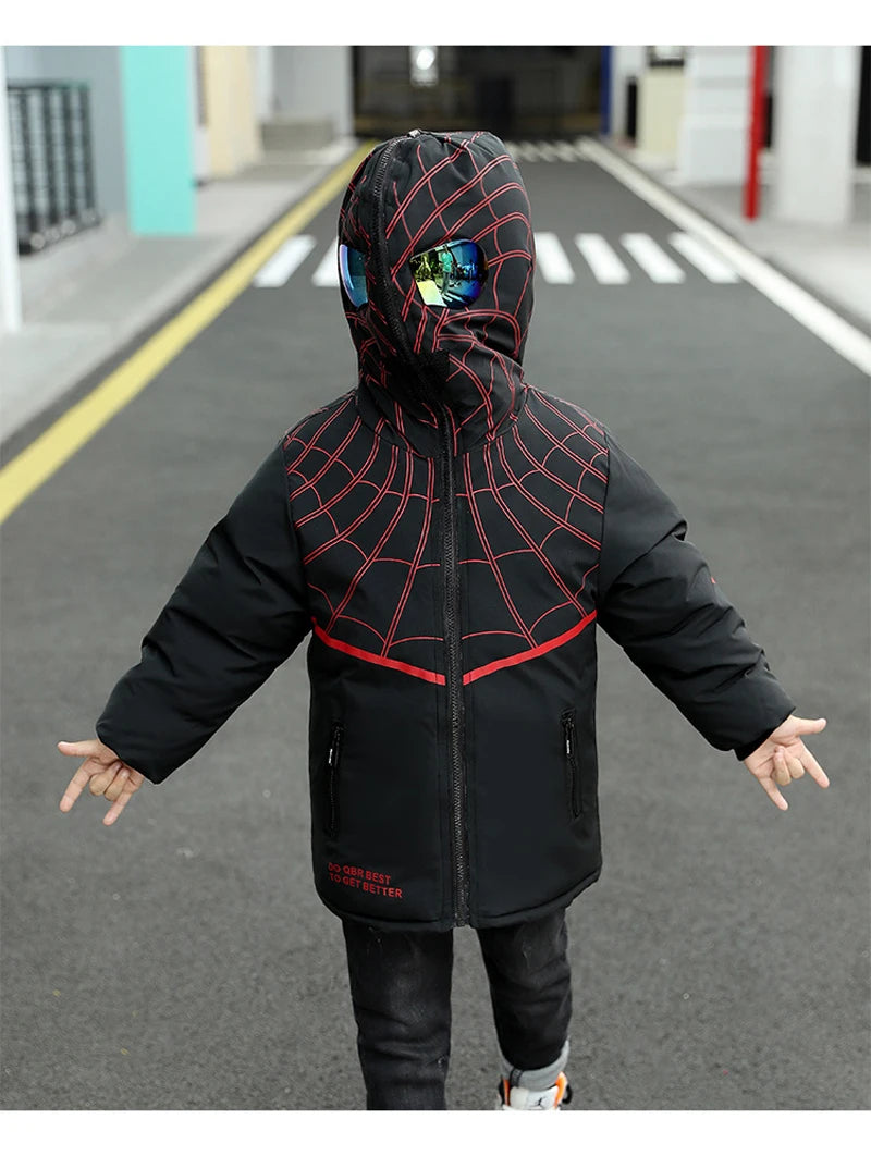 Parka Spiderman Garçon Ado - Manteau Hiver Réversible Chaud Long