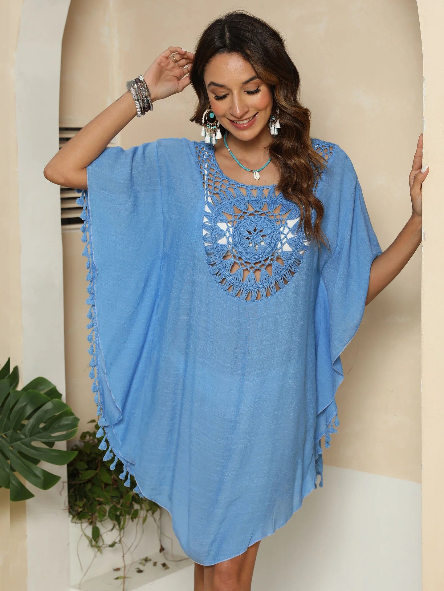 Robe de Plage Crochet Femme - Bikini Cover Up Monochrome Sexy