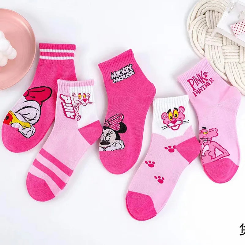 Lot 5 Paires Chaussettes Disney Mickey Minnie - Socquettes Coton Antidérapantes Enfant 2-12 Ans