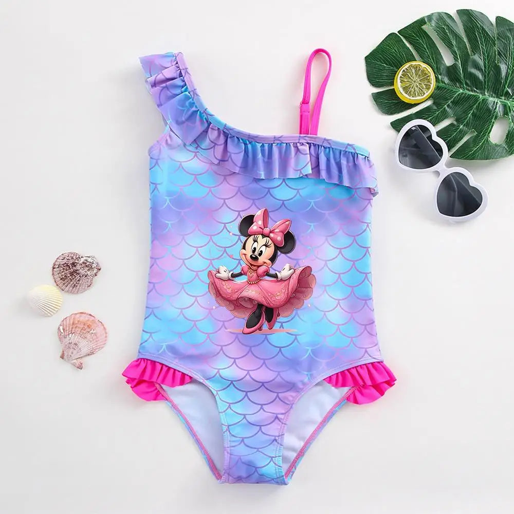 Maillot de Bain Bébé Fille Mickey Minnie Sirène - Une Pièce Écailles Poisson Plage