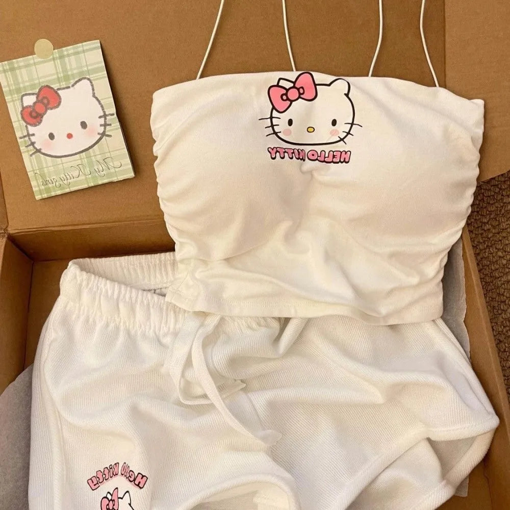 Pyjama Hello Kitty Sanrio Femme - Ensemble Débardeur Short Plage Été Kawaii
