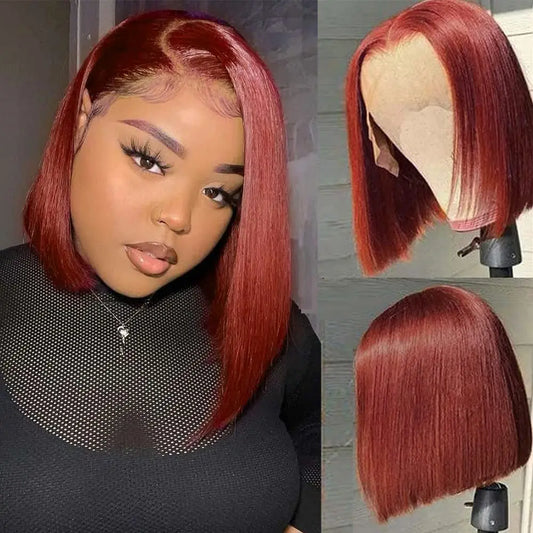 Perruque Bob Lace Front 13x4 Cheveux Humains - Péruvienne Lisse Marron Roux 33 Sans Colle Densité 180%