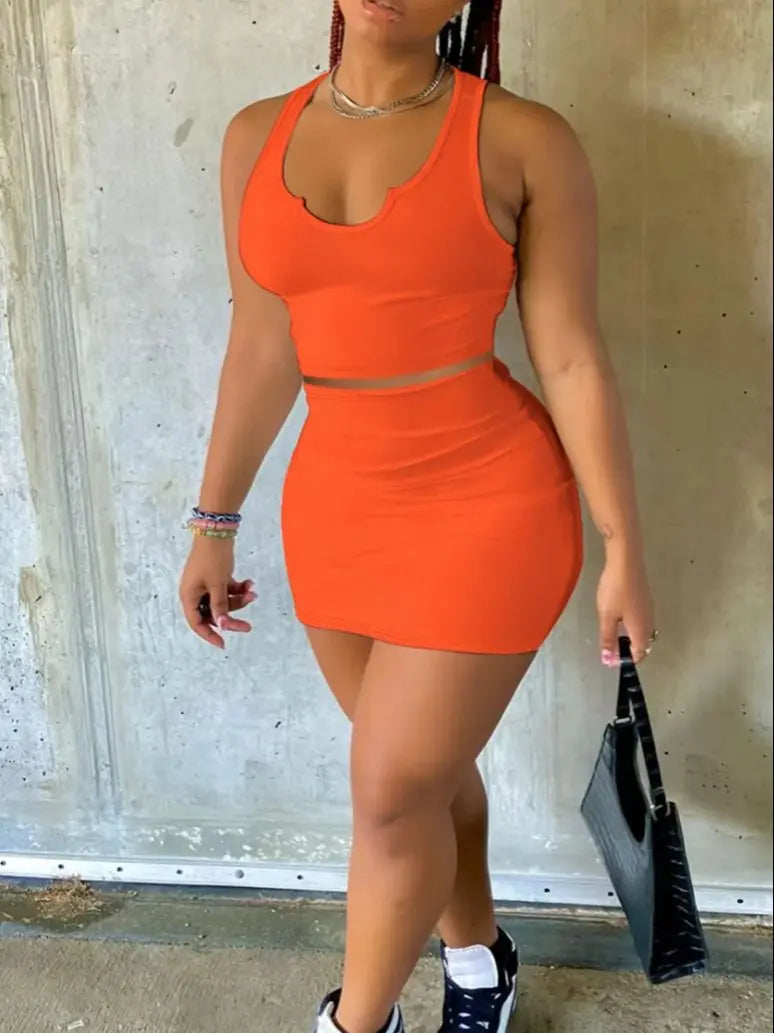 Ensemble Débardeur Jupe Femme Col U - 2 Pièces Style Européen Américain Ouverture Tendance