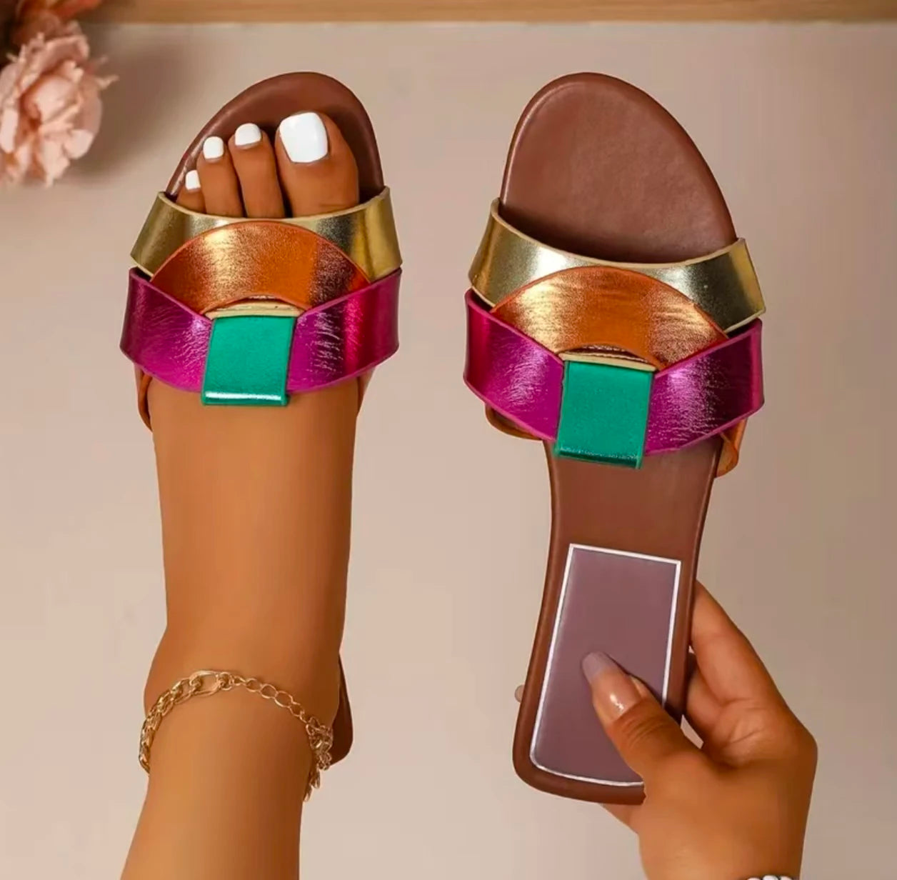 Sandales Femme Plates Été - Mules Confortables Antidérapantes Bout Rond - Chaussures Casual Sexy