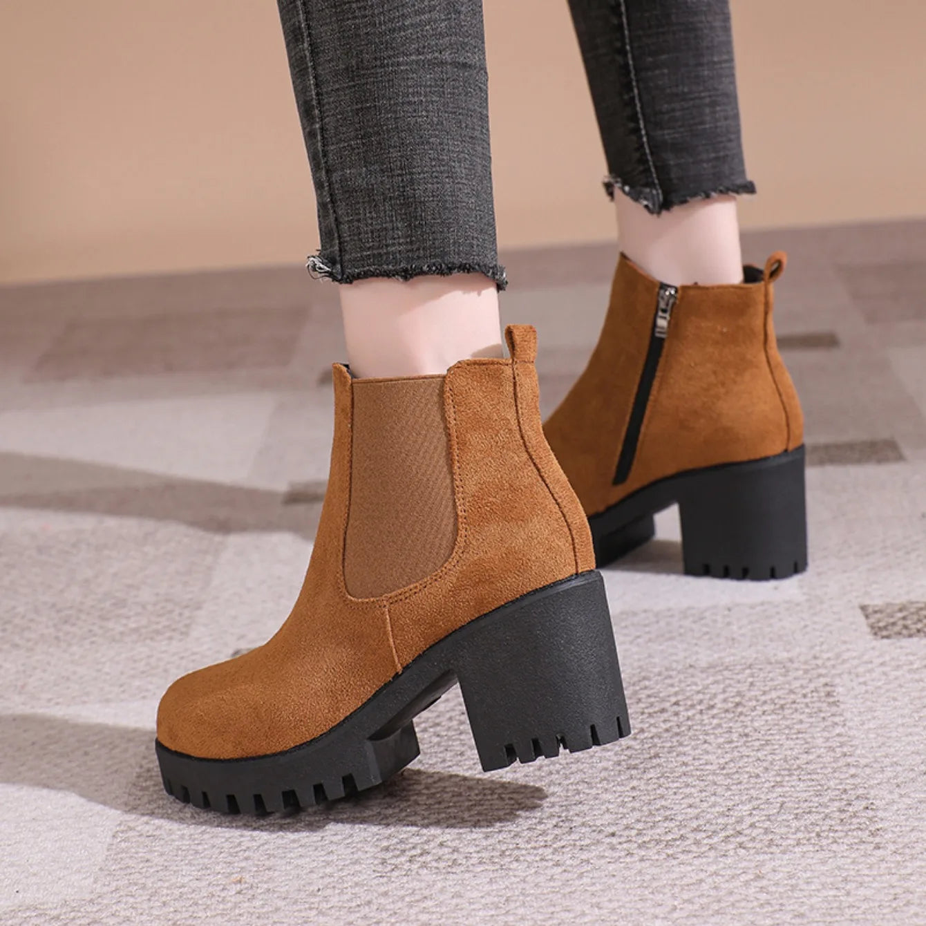 Bottines Plateforme Femme Élégantes - Bout Rond Zip Automne Hiver 2024