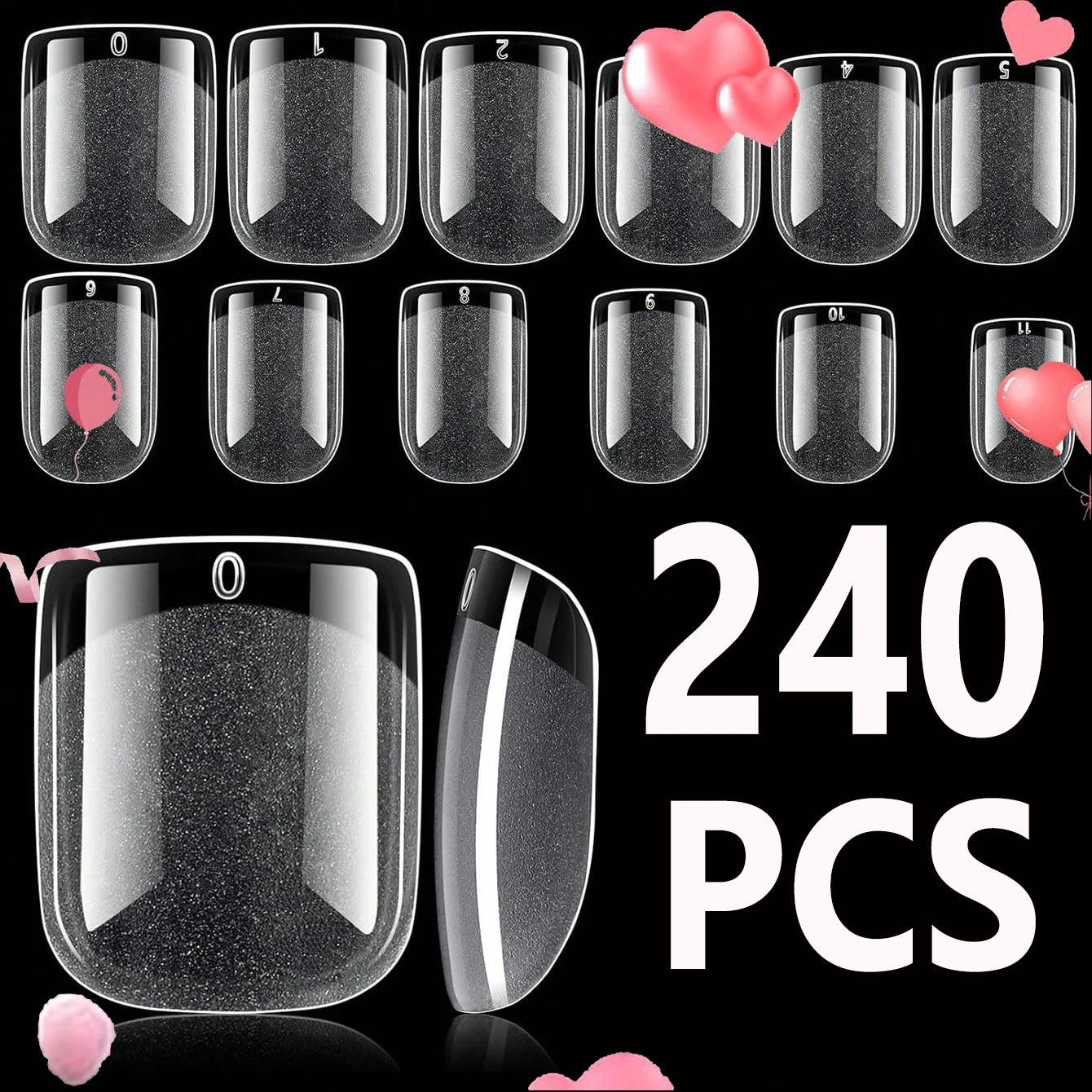 Lot 240pcs Capsules Ongles Amande Courtes - Gel Doux Pré-Formées Acrylique Semi-Mat Couverture Complète Transparent Gelly Press On