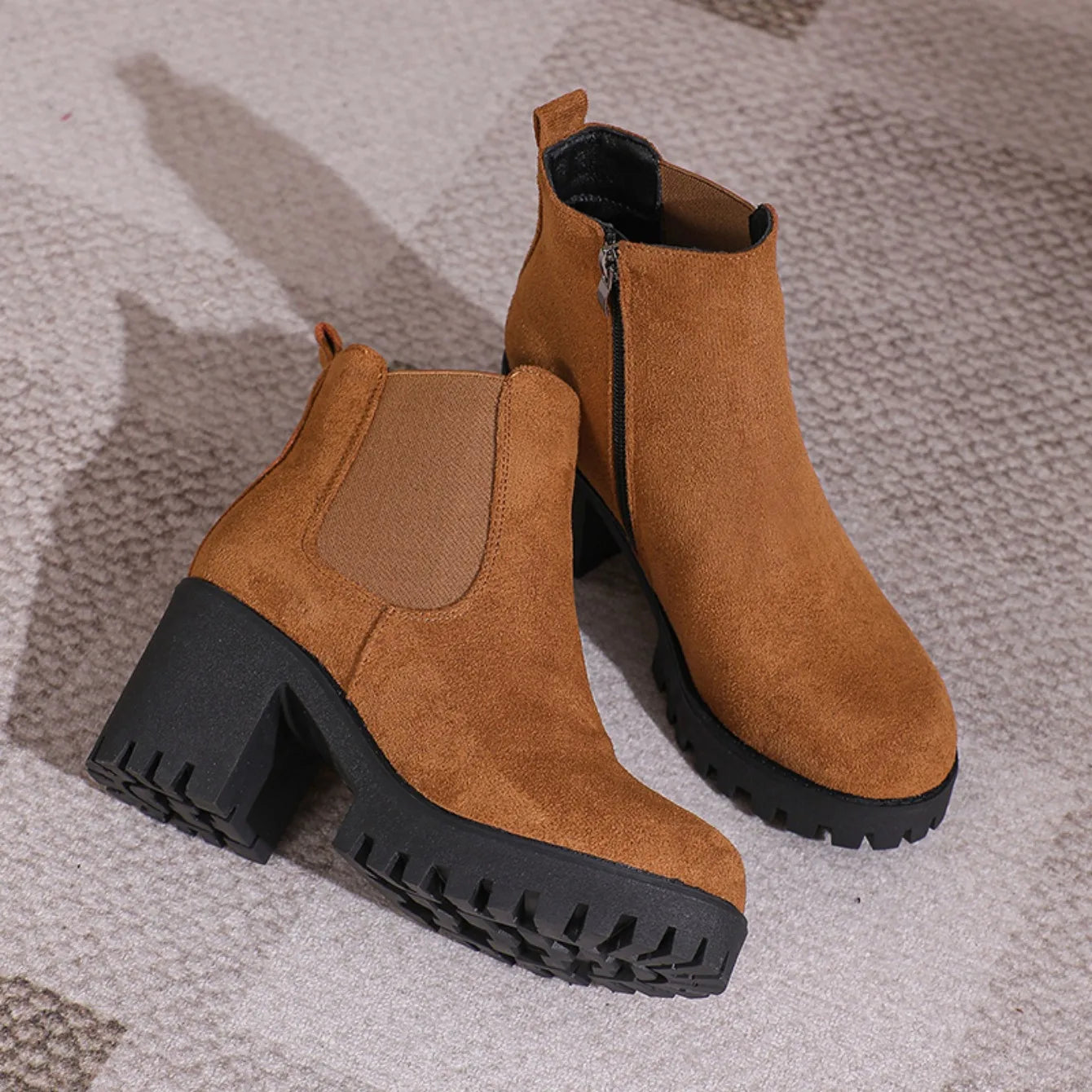 Bottines Plateforme Femme Élégantes - Bout Rond Zip Automne Hiver 2024