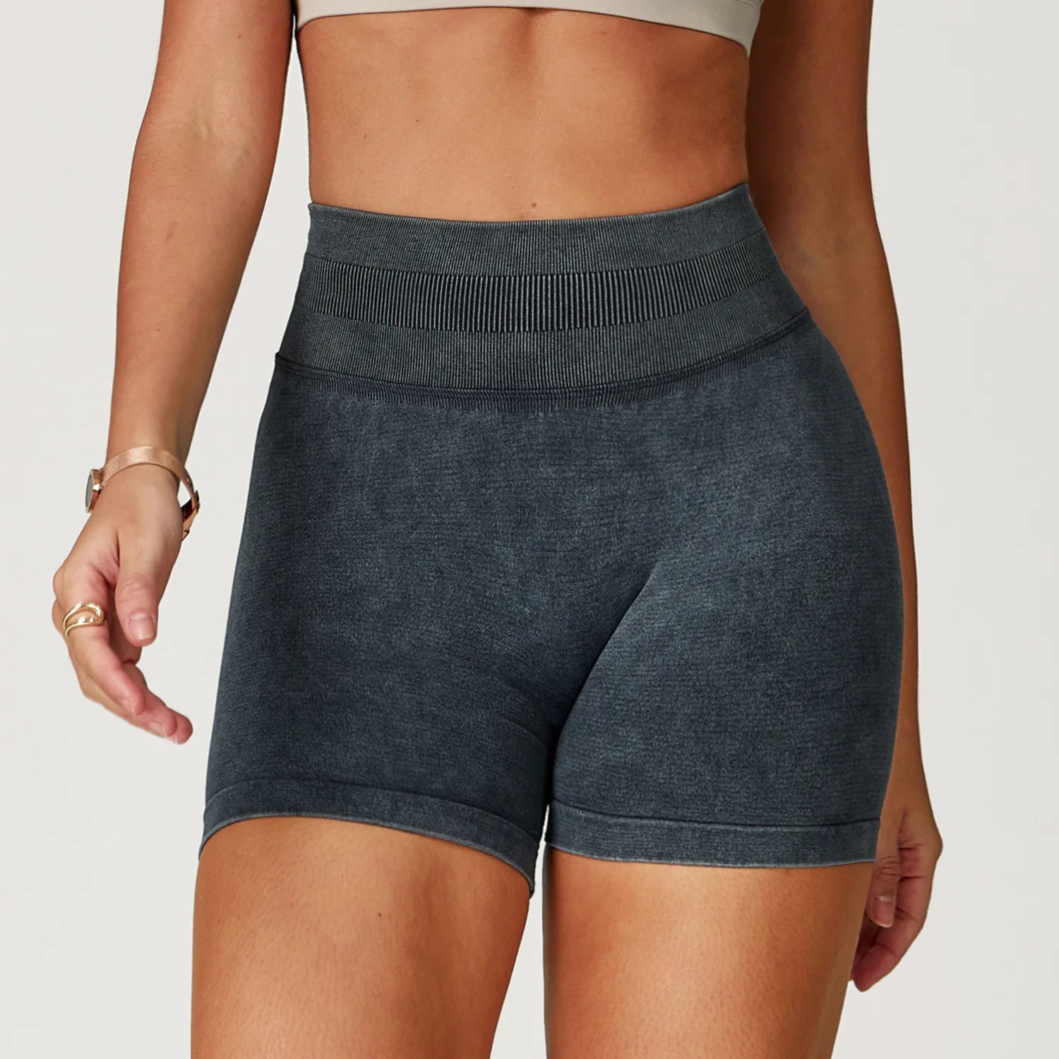 Short de Yoga Taille Haute Femme – Nylon Elasthanne, Sans Coutures, Gainant