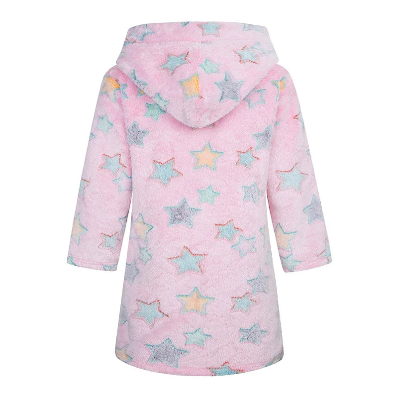 Peignoir Enfant Flanelle à Capuche - Robe de Chambre Douce Motif Cartoon - Automne Hiver 2-12 Ans