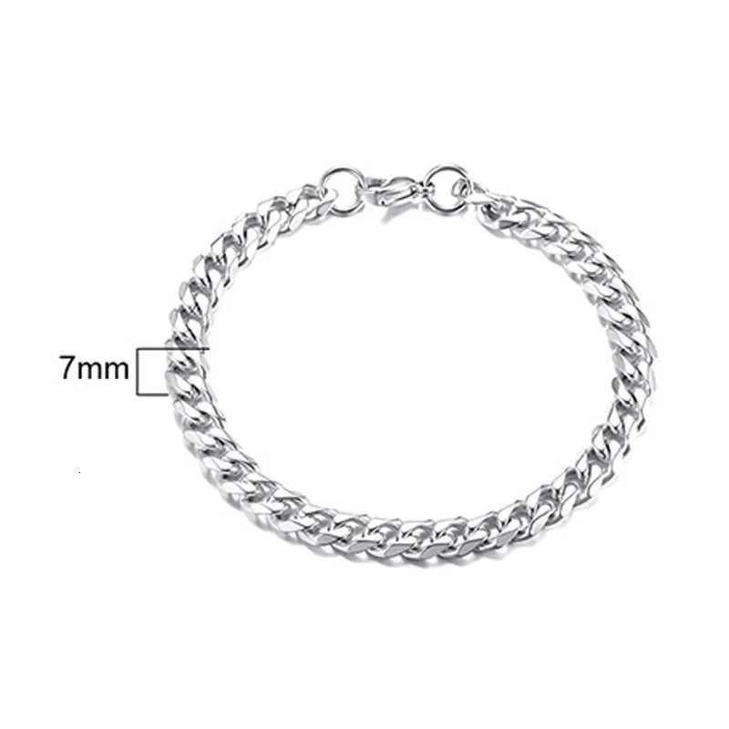 Bracelet Chaîne Acier Inoxydable Cuban Link - Bangle Doré Unisexe Empilable 3mm-9mm Homme Femme