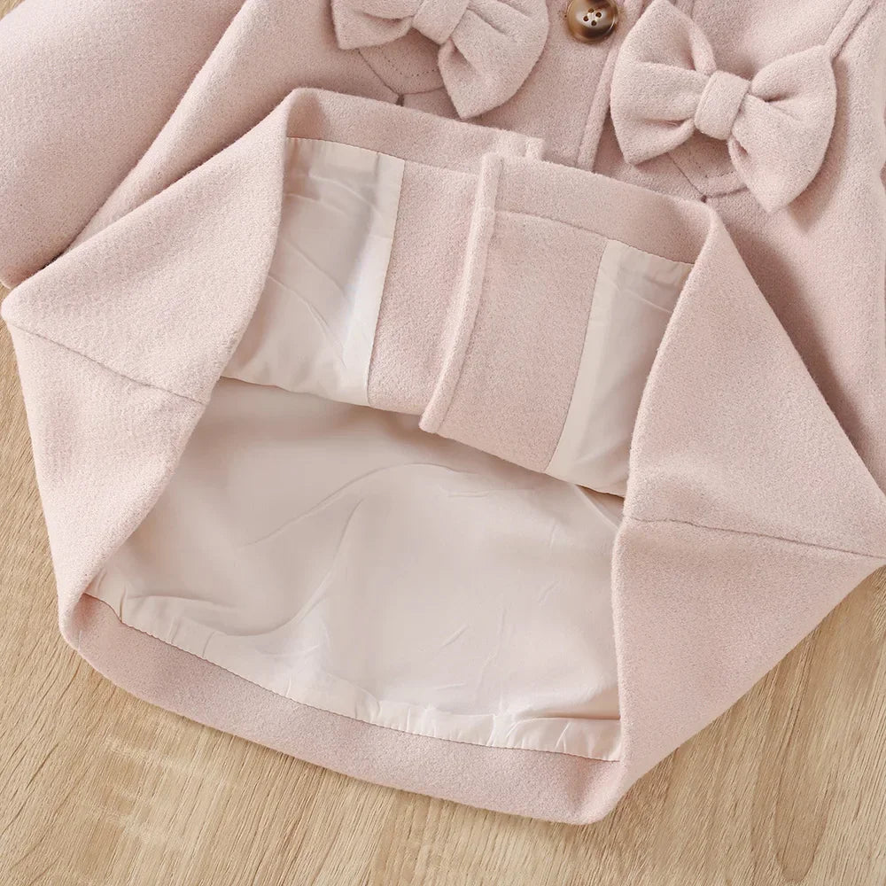 Trench Fille Hiver - Manteau Long Noeud Boutons Chaud