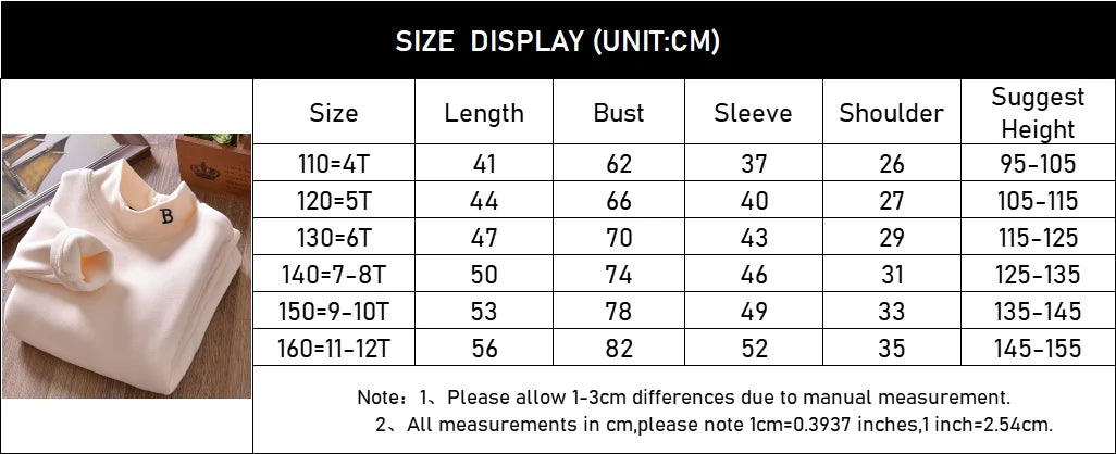 T-Shirt Thermique Enfant - Col Montant Velours Broderie Lettre