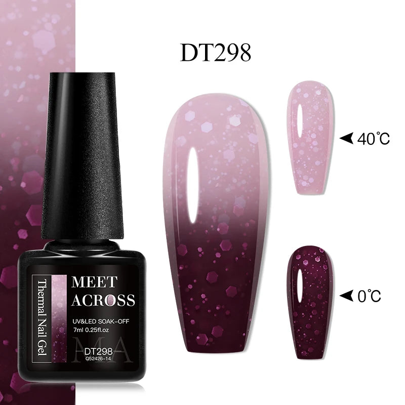 Vernis Gel Base Caoutchouc MEET ACROSS 7ml - Thermochrome Paillettes Gradient UV Manucure Longue Tenue