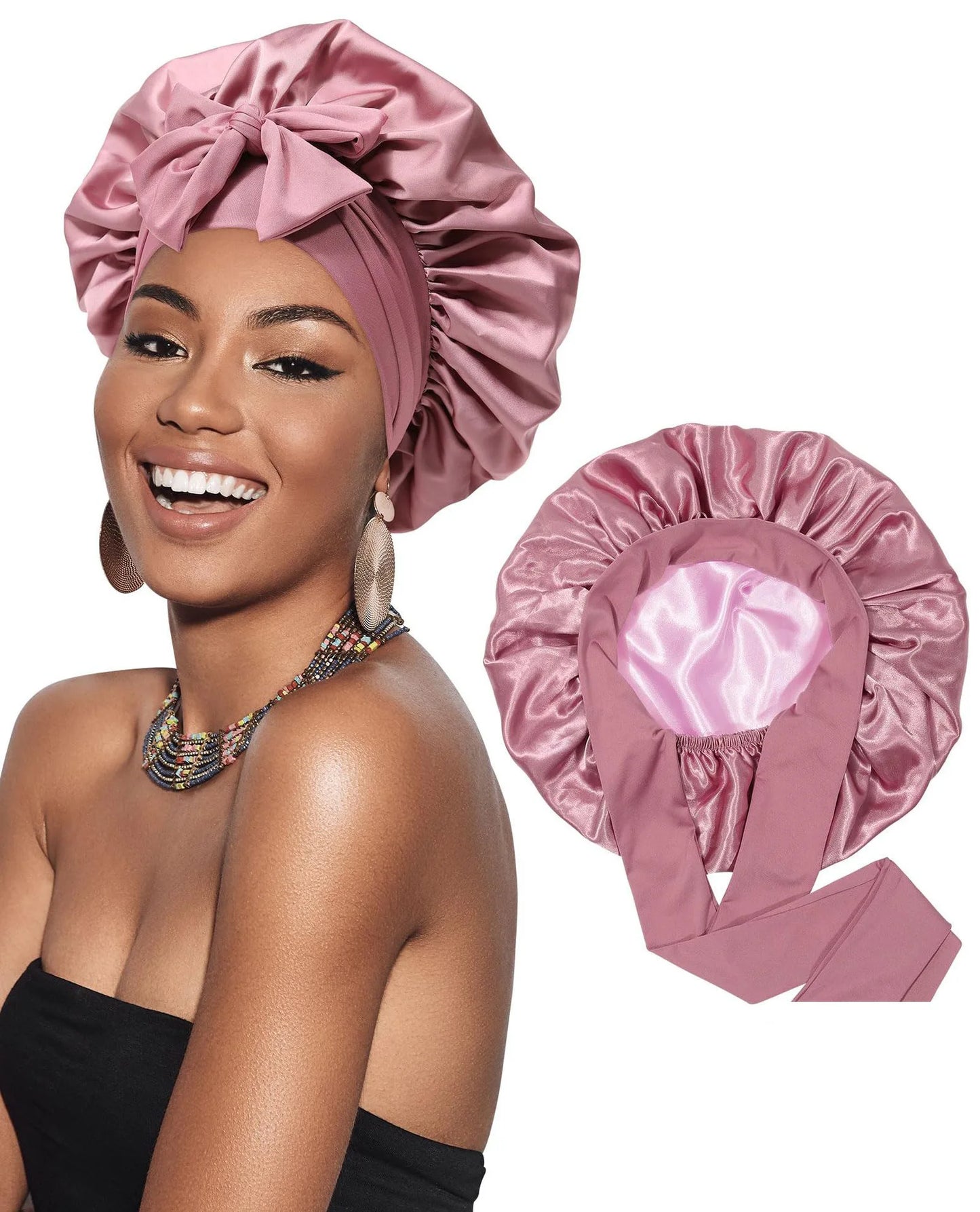 Bonnet Satin Double Couche Femme - Bandeau Large Élastique Soyeux Nuit Protection Cheveux Douche Wrap Bordures