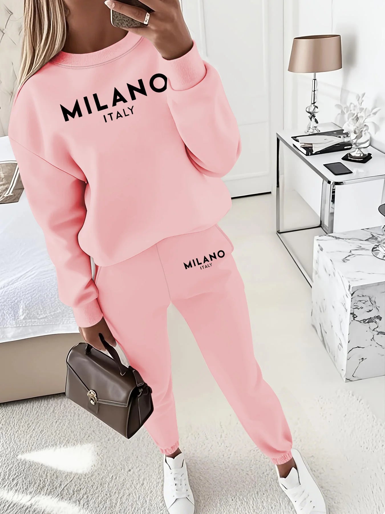 Ensemble Jogging Femme Milano Italia - Sweat à Capuche Peluche + Pantalon Sport, Automne Hiver Chaud Confortable